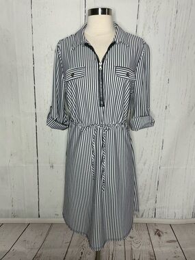Mlle Gabrielle Black & White Striped Shirt Midi Dress